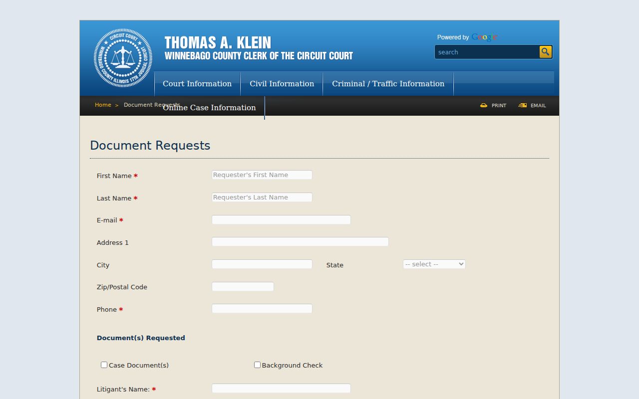 Loves Park resident lookup Circuit Clerk document request