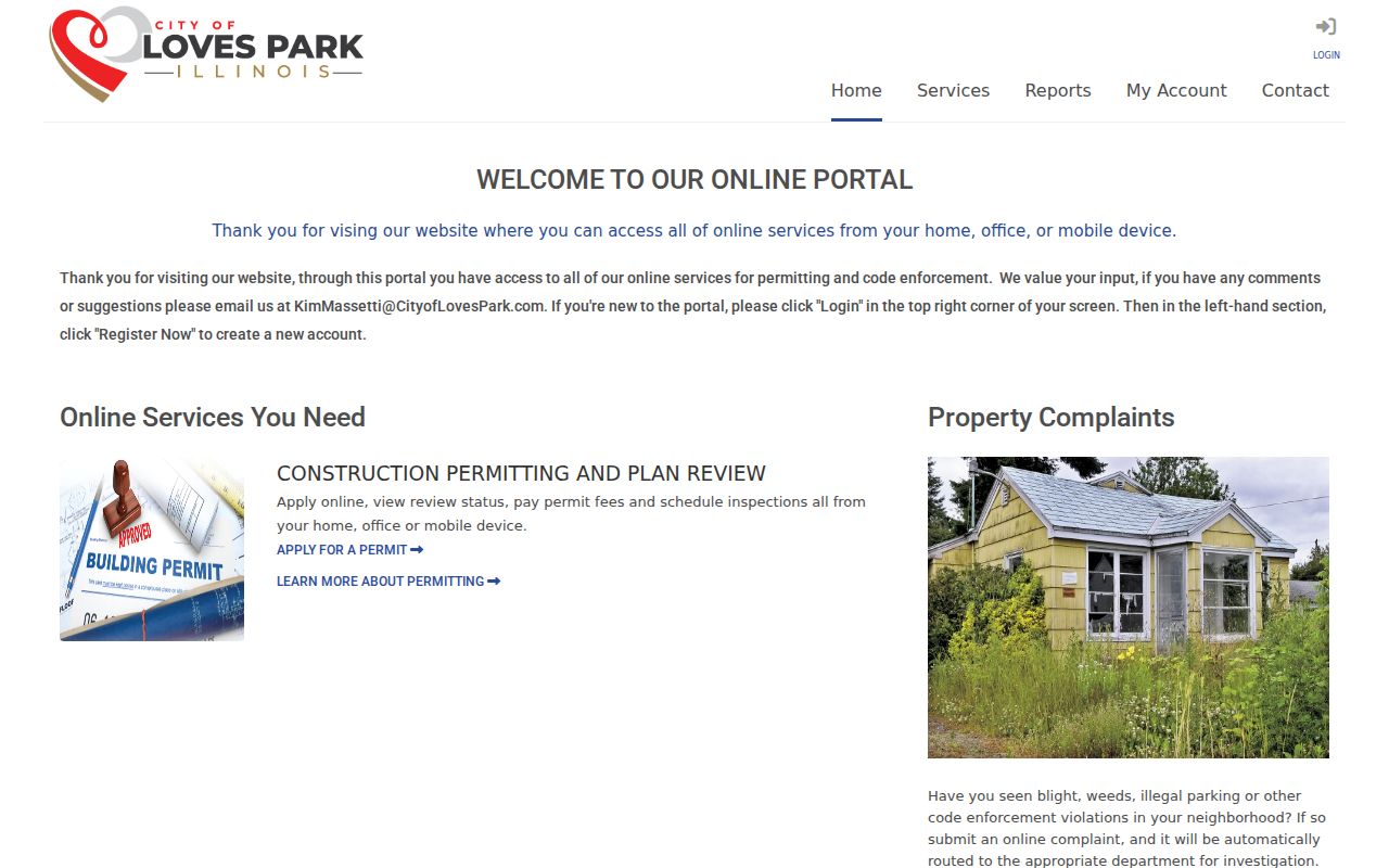 Loves Park Citizenserve permit and property complaint portal